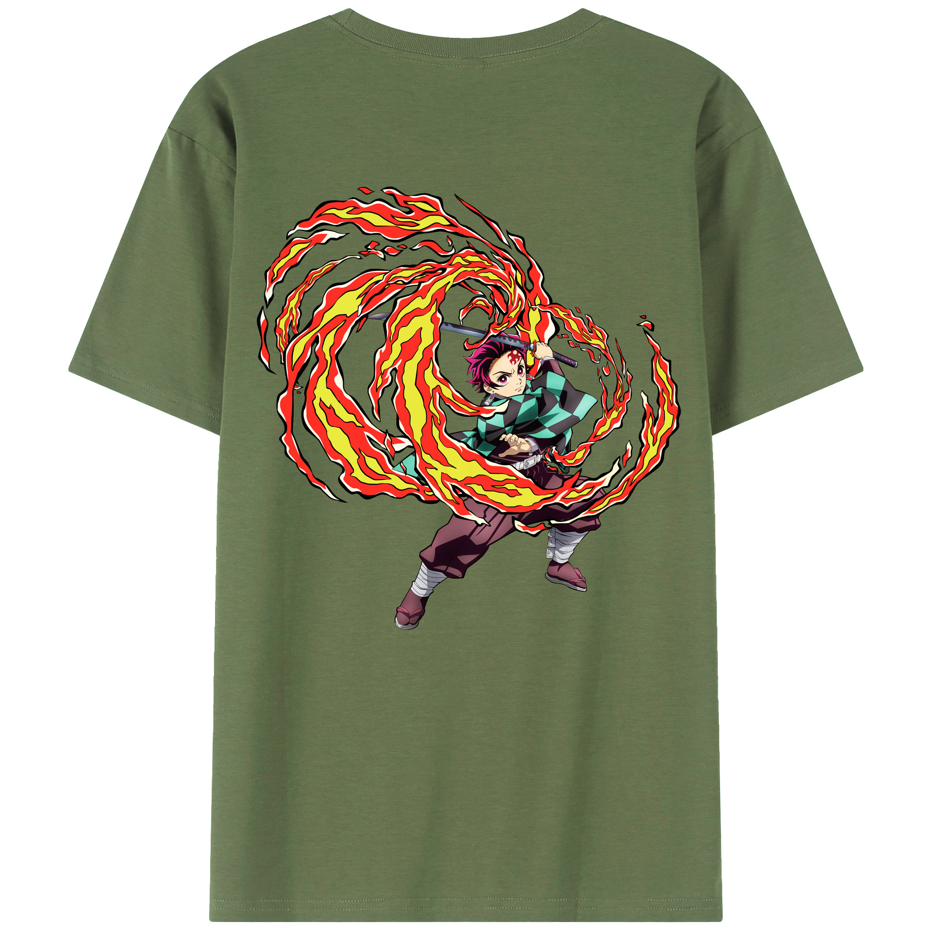 （画像用） 鬼滅の刃 竈門 炭治郎／かまど たんじろう Kamado Tanjirou 綿100％ メンズ半袖Tシャツ（バックプリント） 通気性